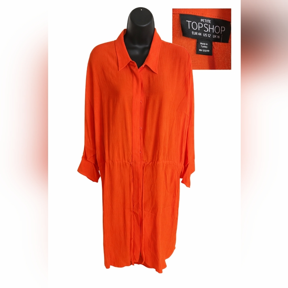 Jan - Topshop Petite Coral Button Front Shirt Dress Drawstring